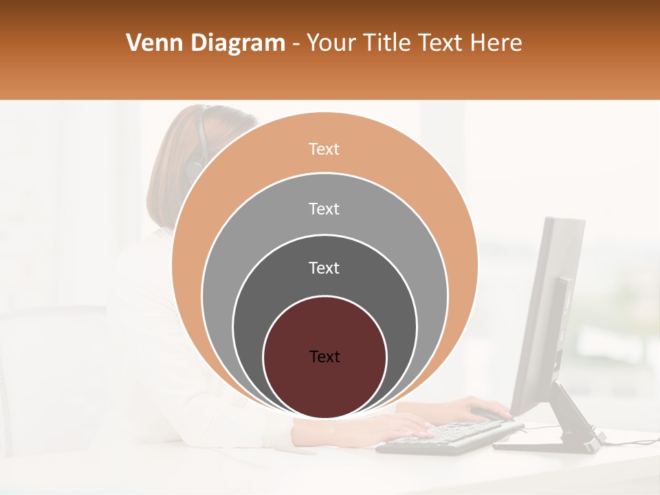 A Woman Wearing A Headset Using A Computer PowerPoint Template