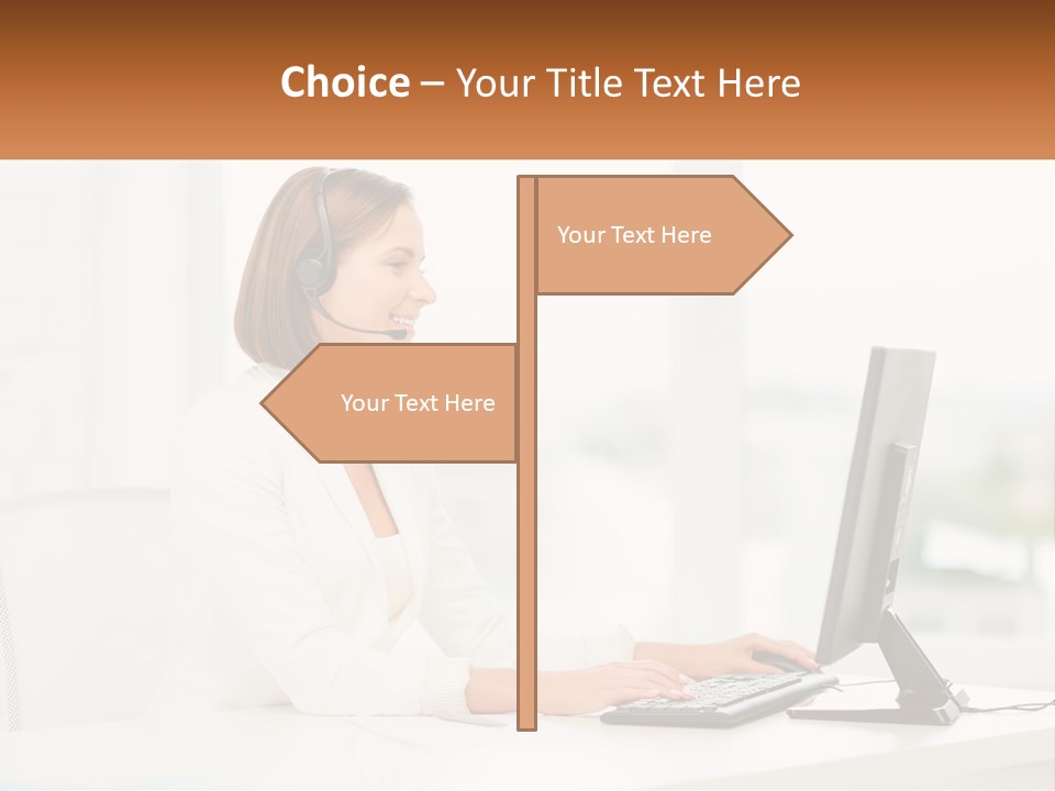 A Woman Wearing A Headset Using A Computer PowerPoint Template