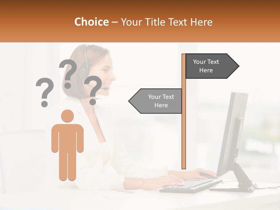 A Woman Wearing A Headset Using A Computer PowerPoint Template