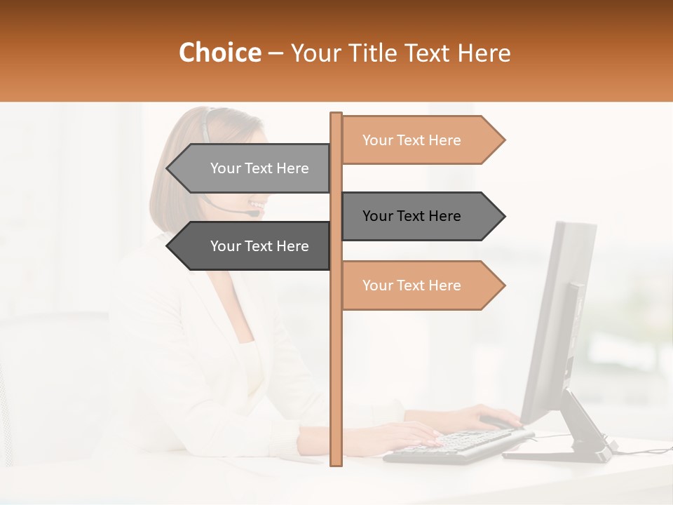 A Woman Wearing A Headset Using A Computer PowerPoint Template