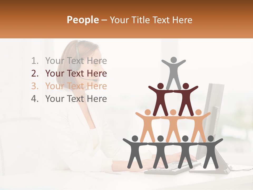 A Woman Wearing A Headset Using A Computer PowerPoint Template