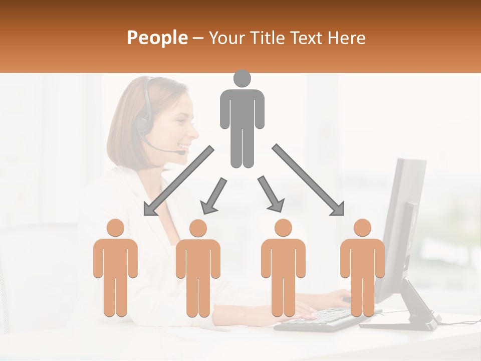 A Woman Wearing A Headset Using A Computer PowerPoint Template