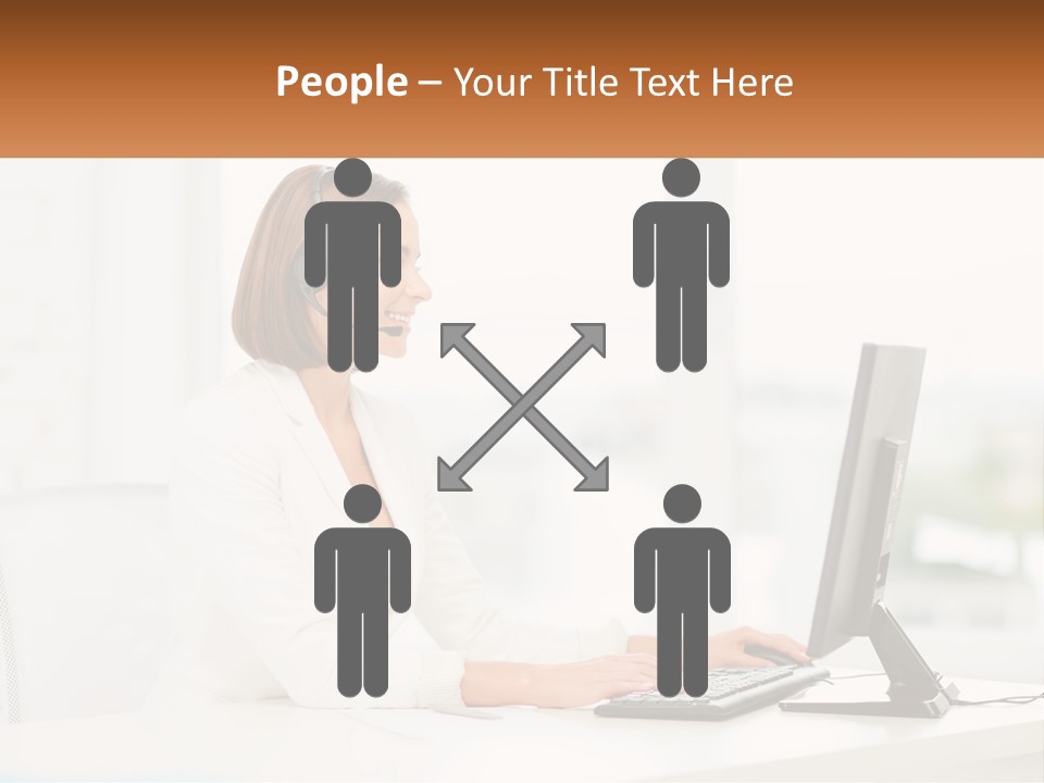 A Woman Wearing A Headset Using A Computer PowerPoint Template