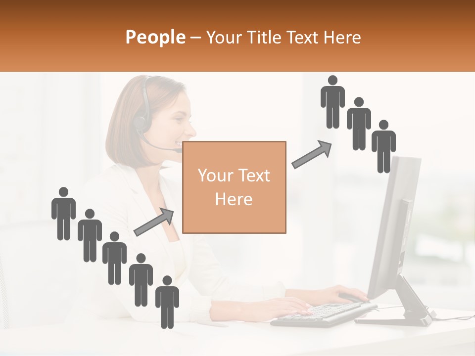 A Woman Wearing A Headset Using A Computer PowerPoint Template