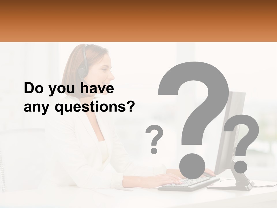 A Woman Wearing A Headset Using A Computer PowerPoint Template