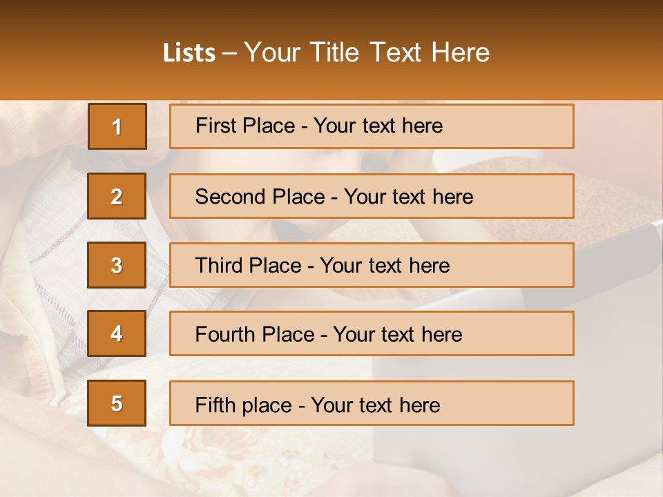 A Young Boy Laying In Bed Using A Laptop Computer PowerPoint Template