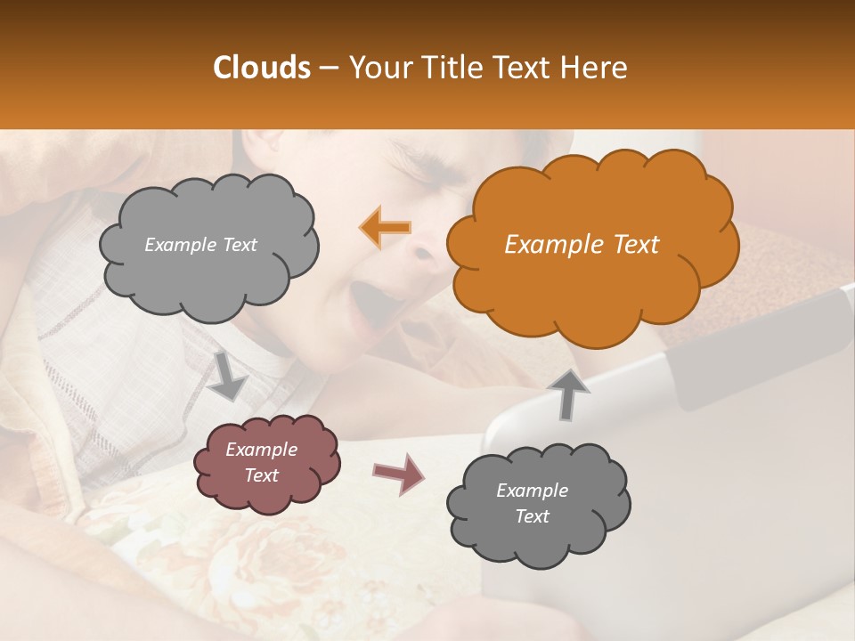 A Young Boy Laying In Bed Using A Laptop Computer PowerPoint Template