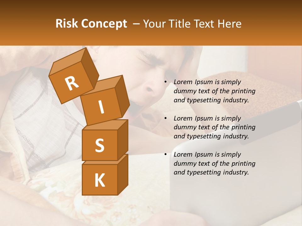 A Young Boy Laying In Bed Using A Laptop Computer PowerPoint Template