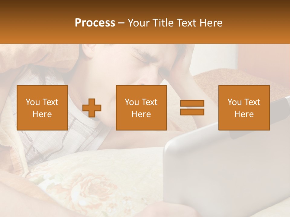 A Young Boy Laying In Bed Using A Laptop Computer PowerPoint Template