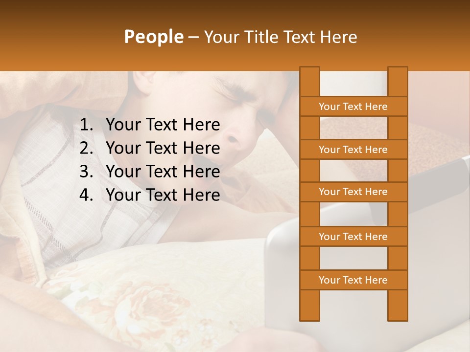 A Young Boy Laying In Bed Using A Laptop Computer PowerPoint Template