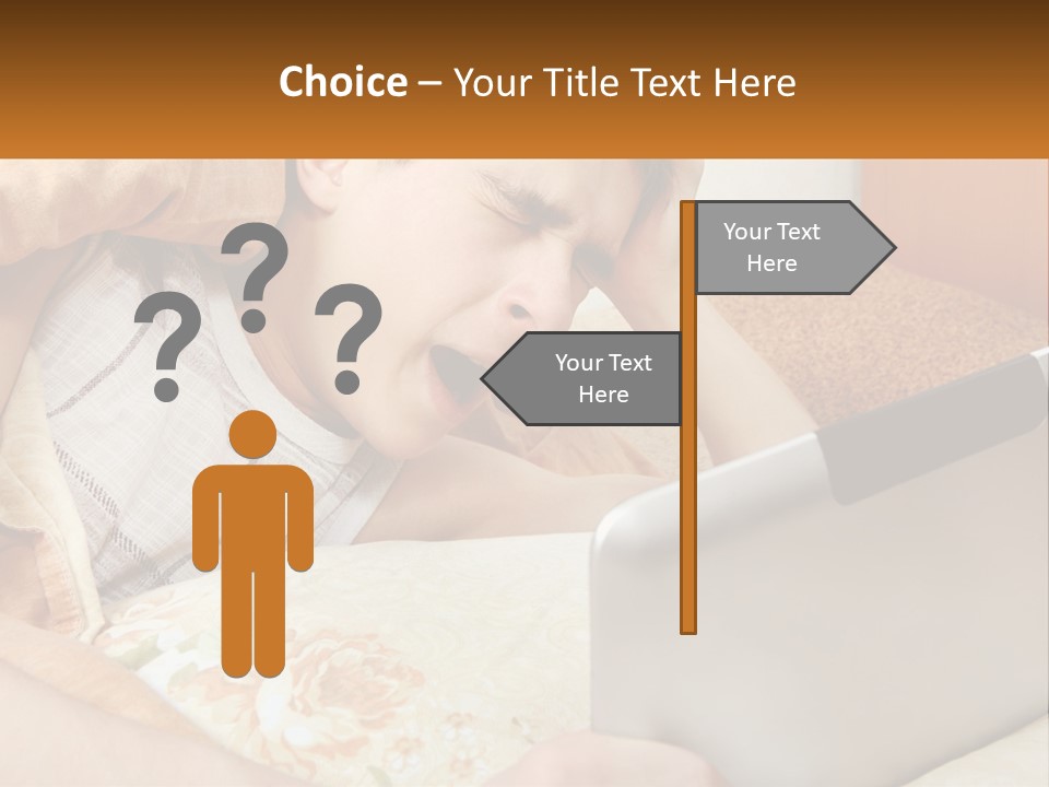 A Young Boy Laying In Bed Using A Laptop Computer PowerPoint Template