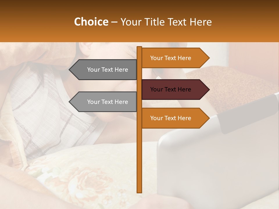 A Young Boy Laying In Bed Using A Laptop Computer PowerPoint Template