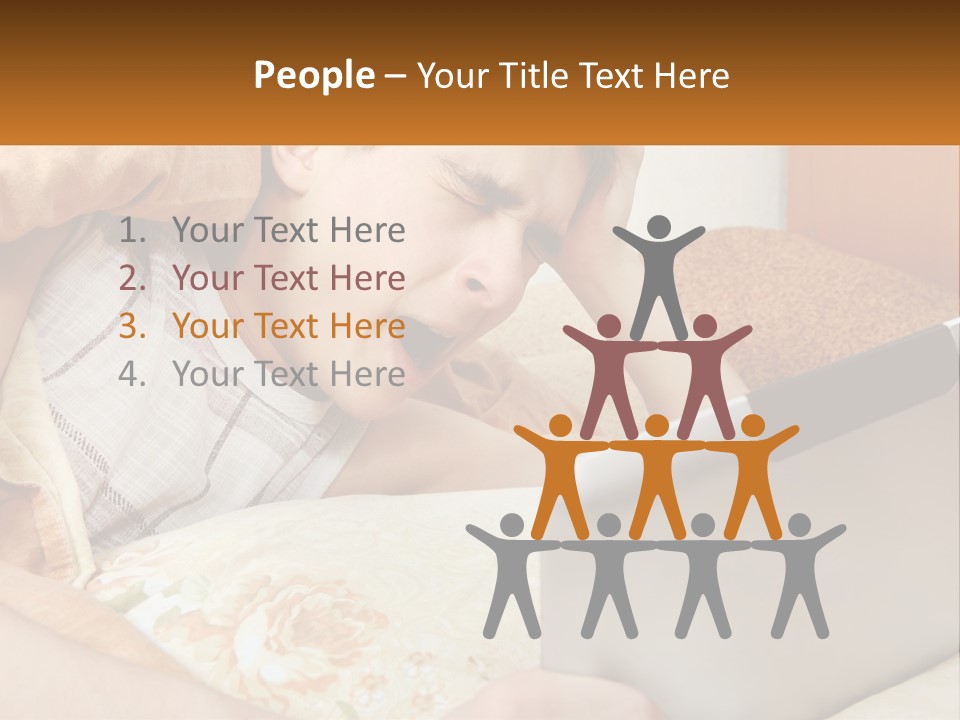 A Young Boy Laying In Bed Using A Laptop Computer PowerPoint Template