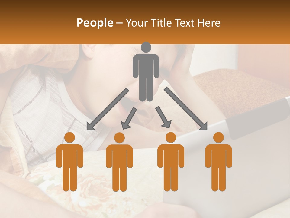 A Young Boy Laying In Bed Using A Laptop Computer PowerPoint Template