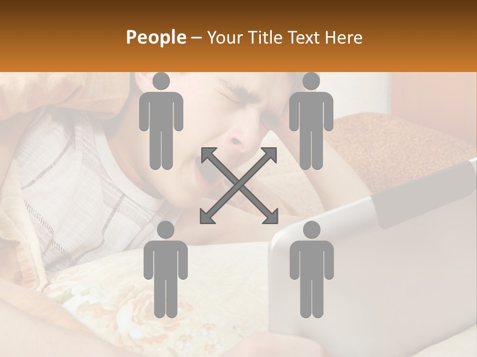 A Young Boy Laying In Bed Using A Laptop Computer PowerPoint Template