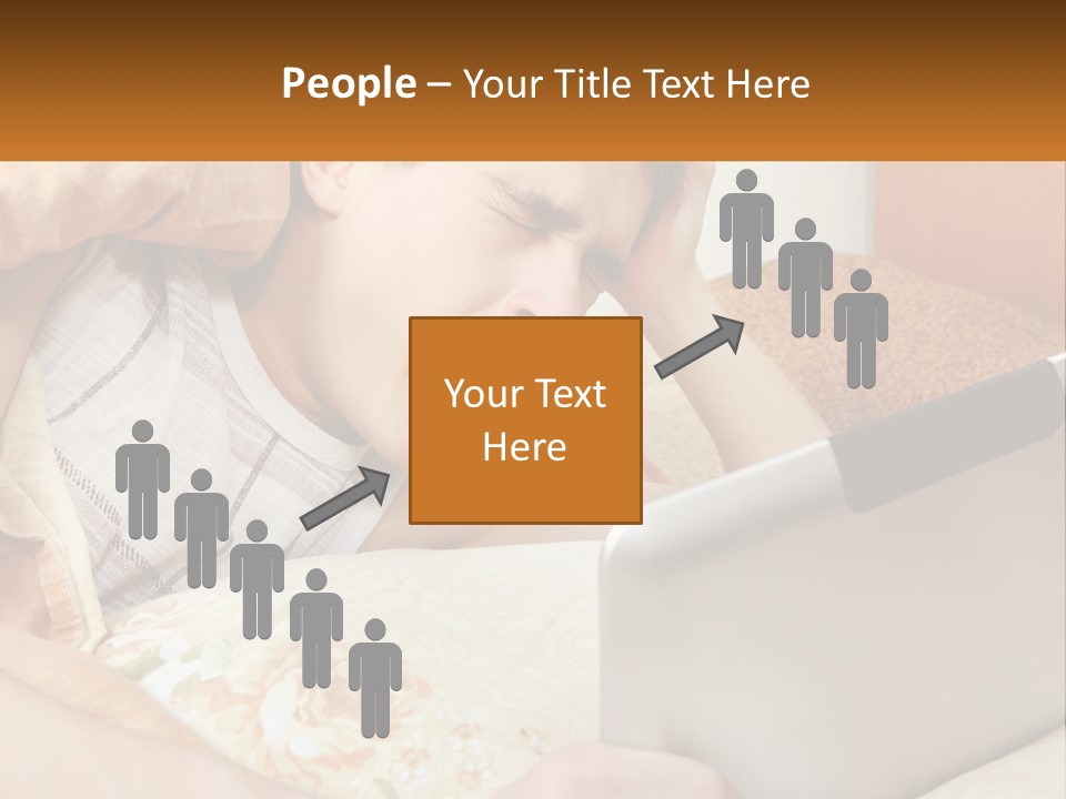 A Young Boy Laying In Bed Using A Laptop Computer PowerPoint Template