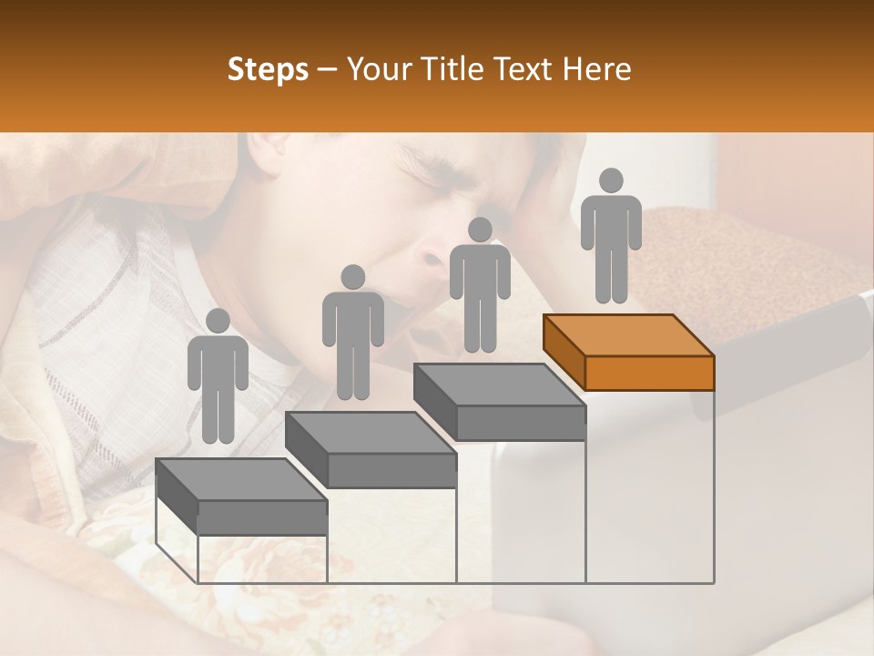 A Young Boy Laying In Bed Using A Laptop Computer PowerPoint Template