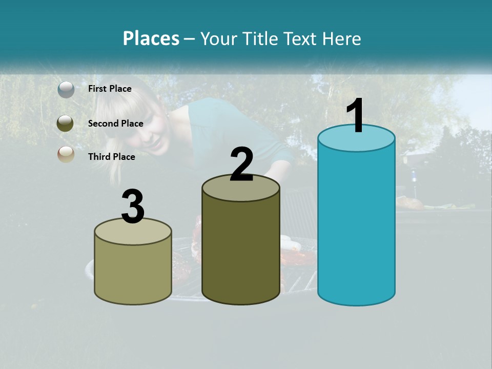 A Woman Cooking Steaks On A Grill In A Backyard PowerPoint Template