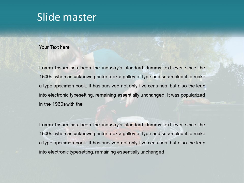 A Woman Cooking Steaks On A Grill In A Backyard PowerPoint Template