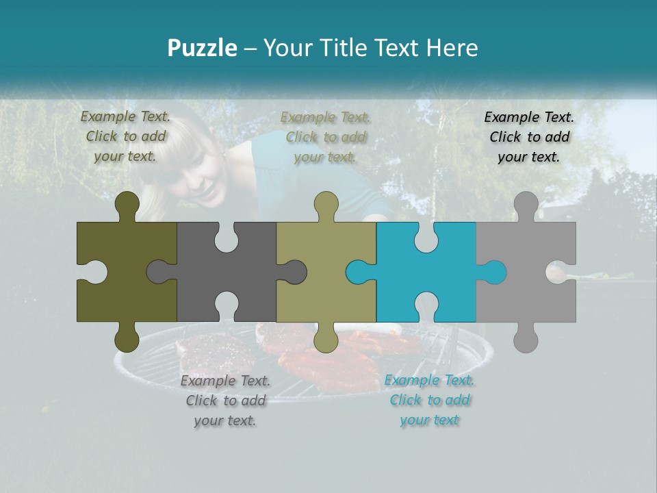 A Woman Cooking Steaks On A Grill In A Backyard PowerPoint Template