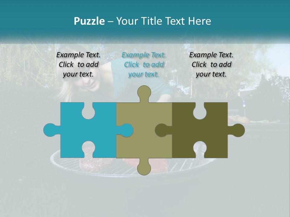 A Woman Cooking Steaks On A Grill In A Backyard PowerPoint Template