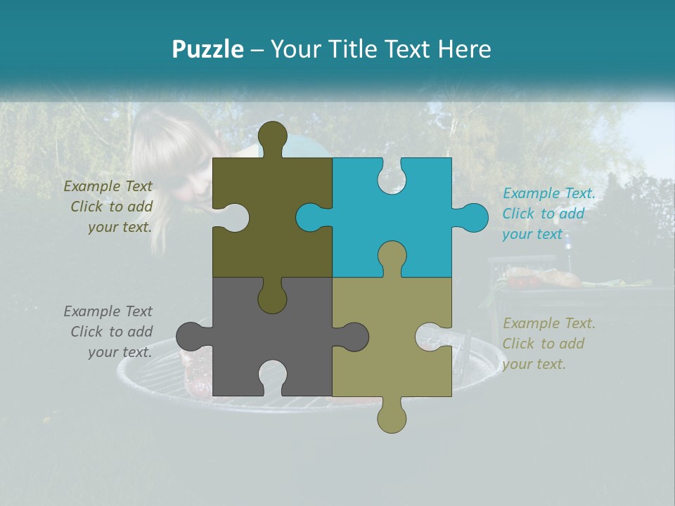 A Woman Cooking Steaks On A Grill In A Backyard PowerPoint Template