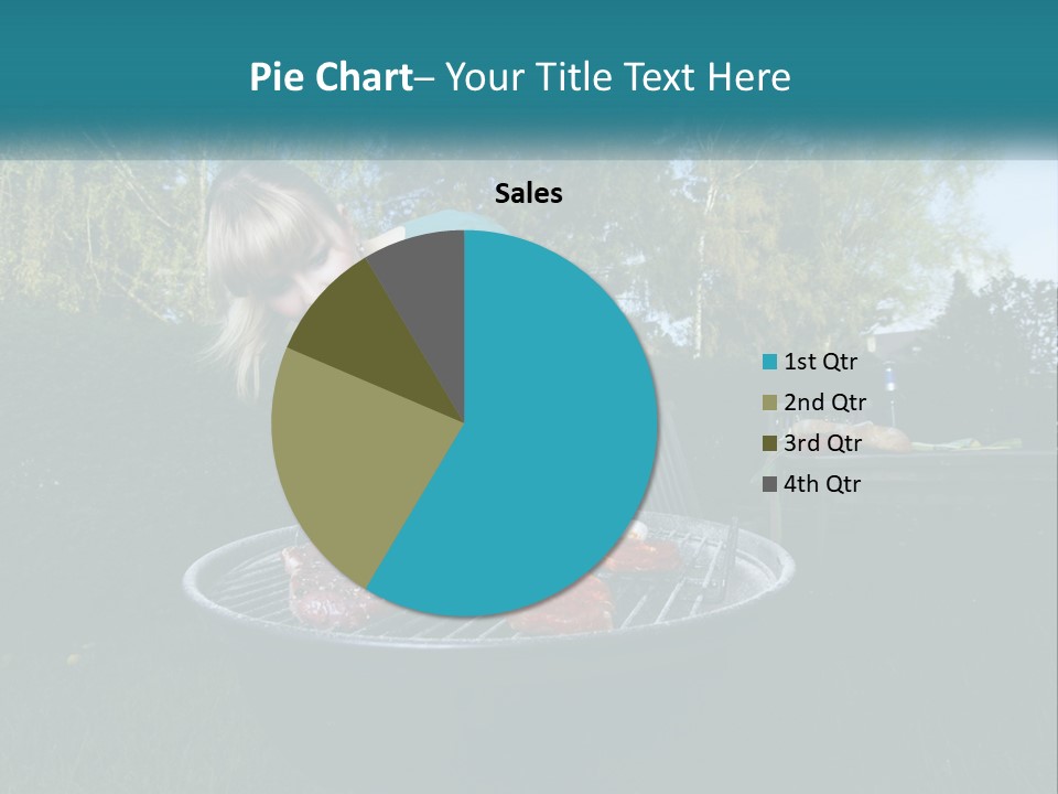A Woman Cooking Steaks On A Grill In A Backyard PowerPoint Template
