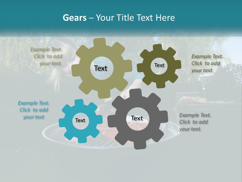 A Woman Cooking Steaks On A Grill In A Backyard PowerPoint Template