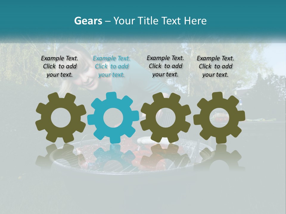 A Woman Cooking Steaks On A Grill In A Backyard PowerPoint Template