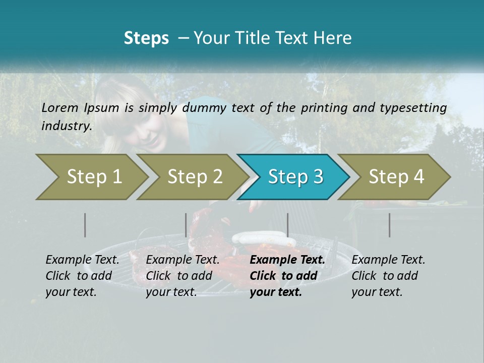 A Woman Cooking Steaks On A Grill In A Backyard PowerPoint Template