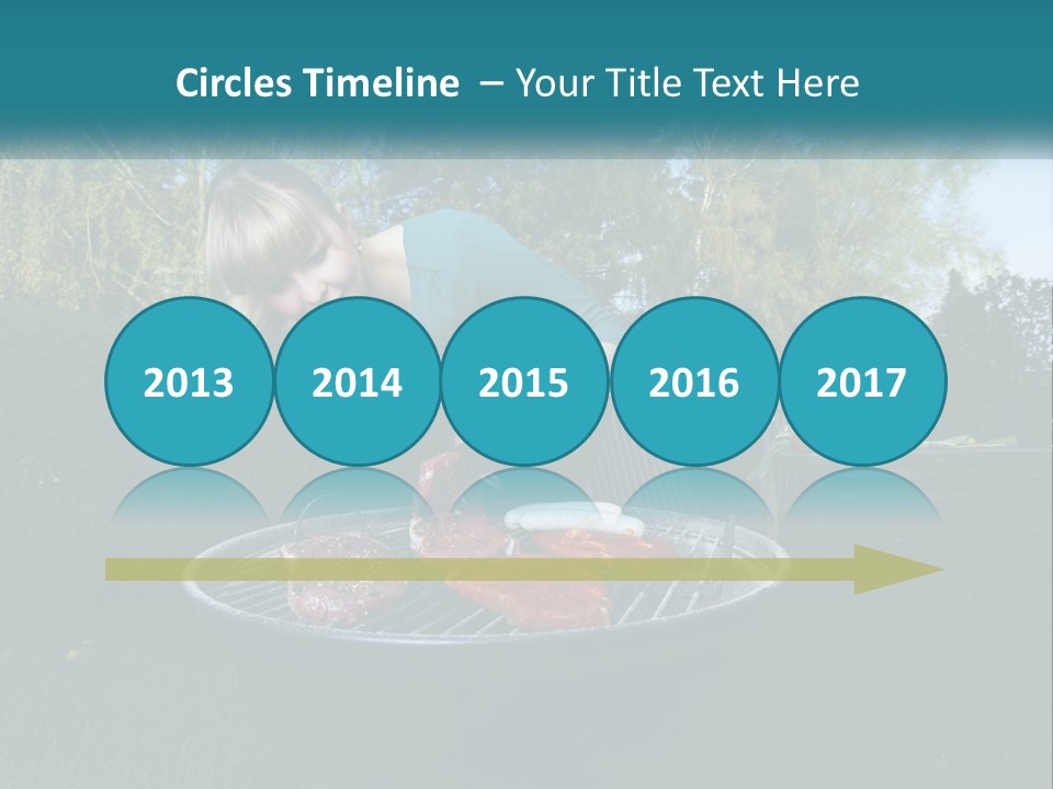 A Woman Cooking Steaks On A Grill In A Backyard PowerPoint Template