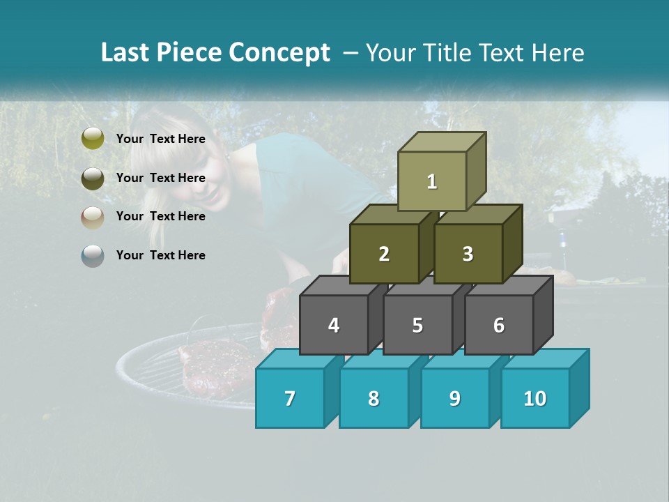 A Woman Cooking Steaks On A Grill In A Backyard PowerPoint Template