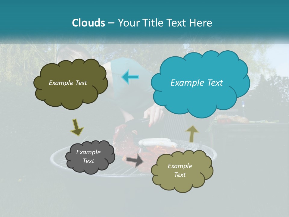 A Woman Cooking Steaks On A Grill In A Backyard PowerPoint Template