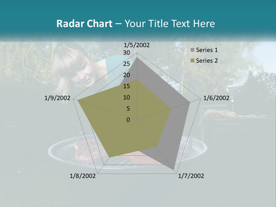 A Woman Cooking Steaks On A Grill In A Backyard PowerPoint Template