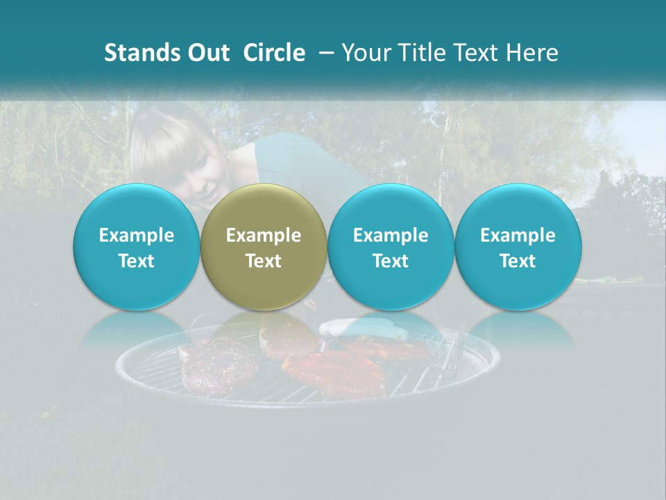 A Woman Cooking Steaks On A Grill In A Backyard PowerPoint Template