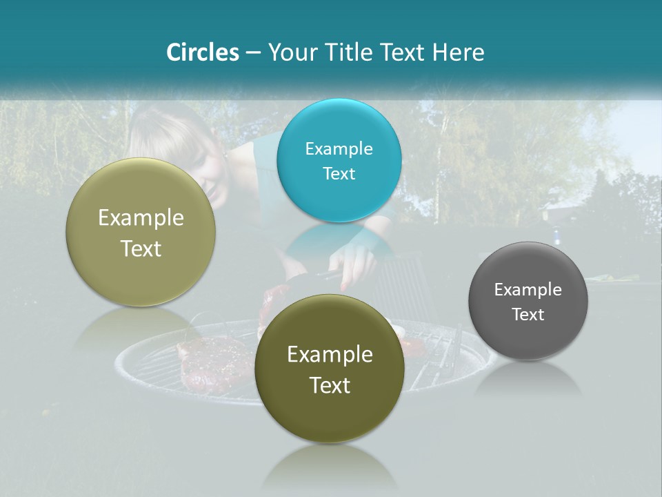 A Woman Cooking Steaks On A Grill In A Backyard PowerPoint Template