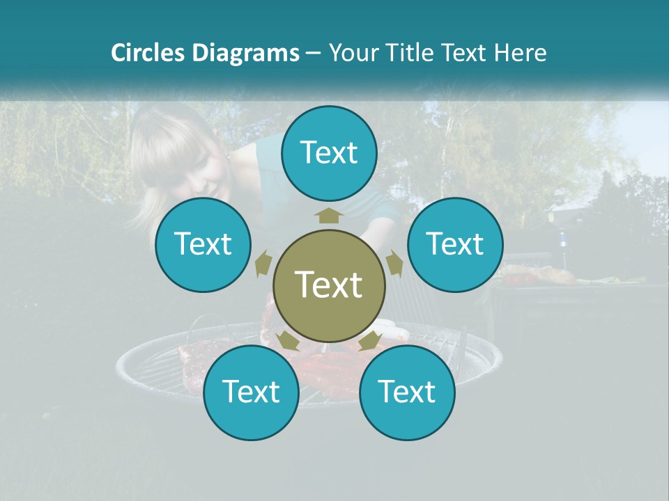 A Woman Cooking Steaks On A Grill In A Backyard PowerPoint Template