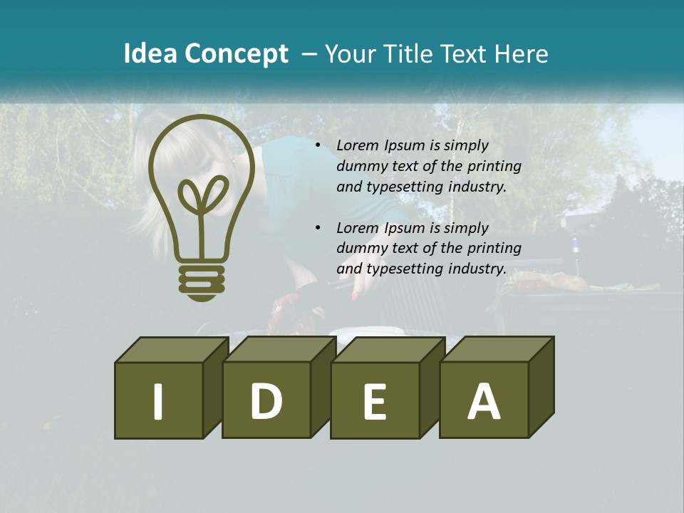 A Woman Cooking Steaks On A Grill In A Backyard PowerPoint Template