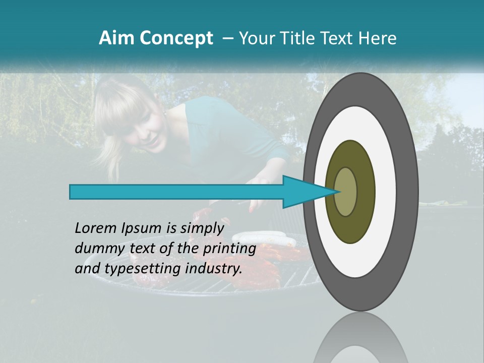 A Woman Cooking Steaks On A Grill In A Backyard PowerPoint Template