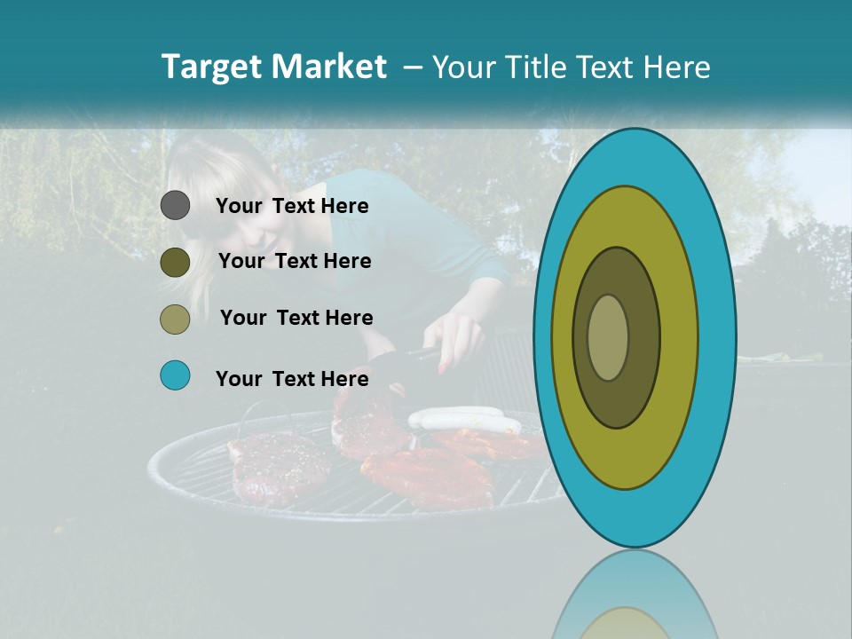 A Woman Cooking Steaks On A Grill In A Backyard PowerPoint Template