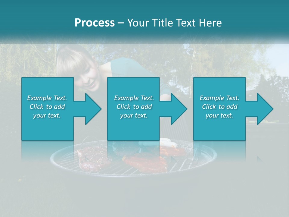 A Woman Cooking Steaks On A Grill In A Backyard PowerPoint Template