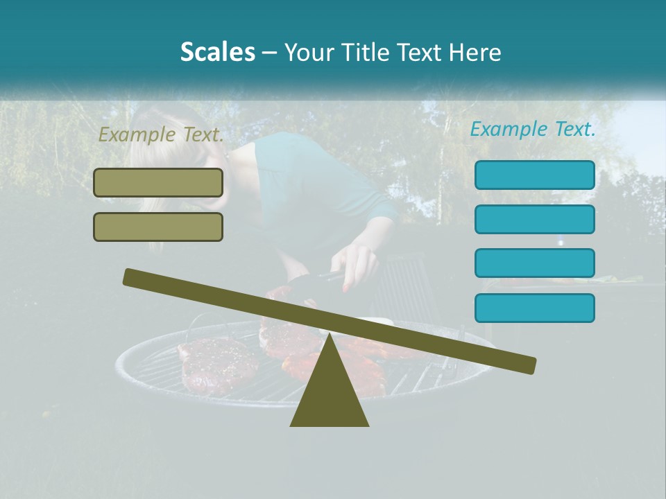 A Woman Cooking Steaks On A Grill In A Backyard PowerPoint Template