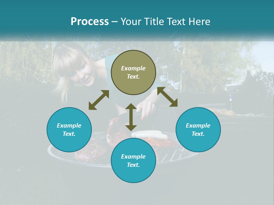 A Woman Cooking Steaks On A Grill In A Backyard PowerPoint Template