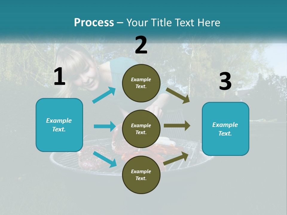 A Woman Cooking Steaks On A Grill In A Backyard PowerPoint Template