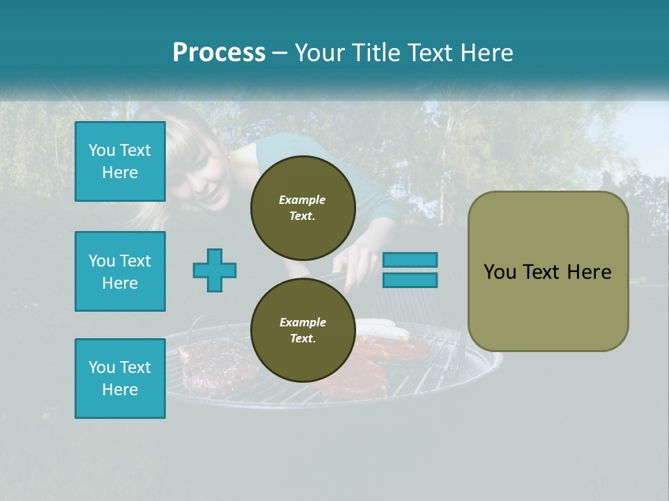 A Woman Cooking Steaks On A Grill In A Backyard PowerPoint Template