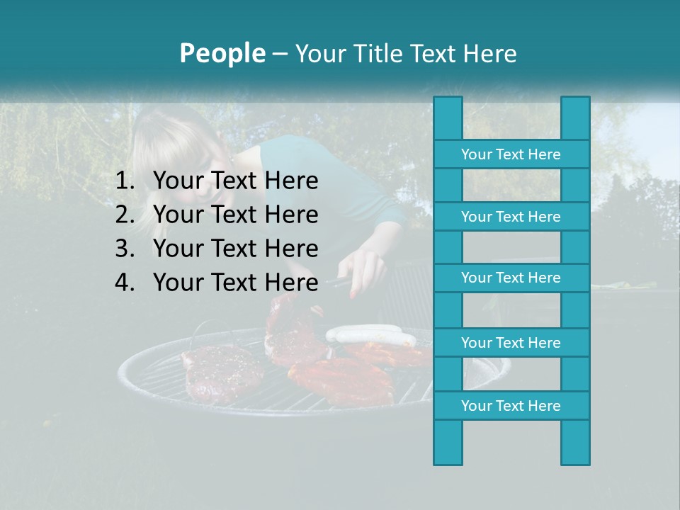 A Woman Cooking Steaks On A Grill In A Backyard PowerPoint Template