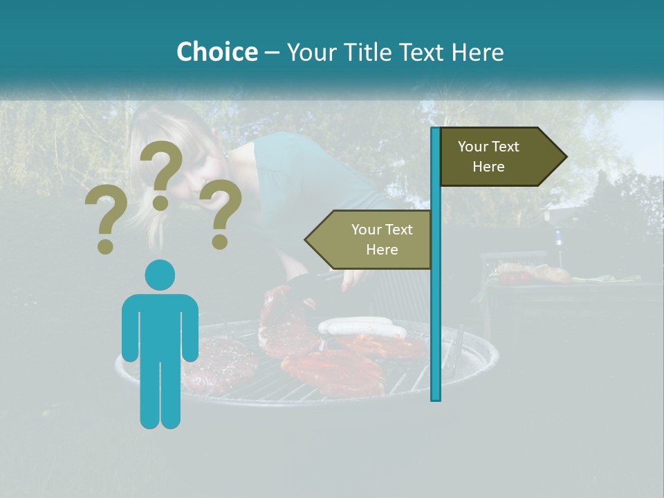 A Woman Cooking Steaks On A Grill In A Backyard PowerPoint Template