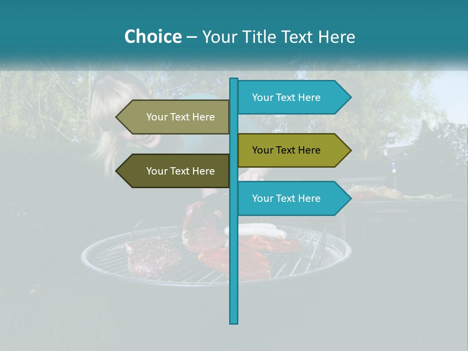 A Woman Cooking Steaks On A Grill In A Backyard PowerPoint Template