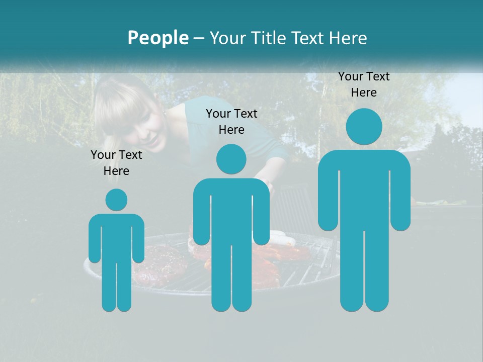 A Woman Cooking Steaks On A Grill In A Backyard PowerPoint Template