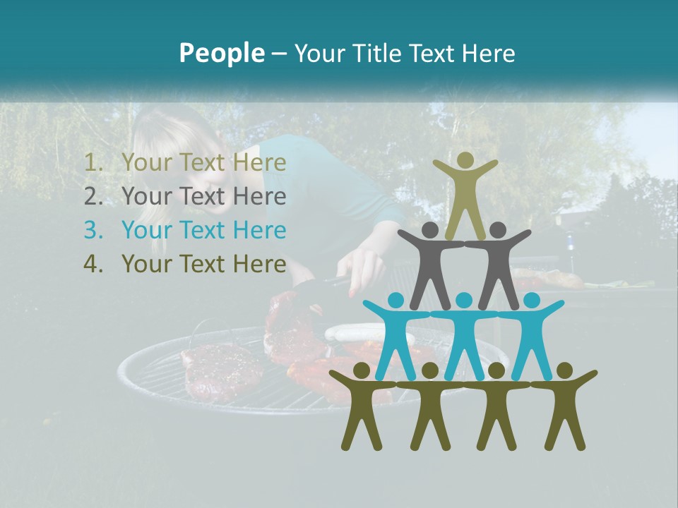 A Woman Cooking Steaks On A Grill In A Backyard PowerPoint Template